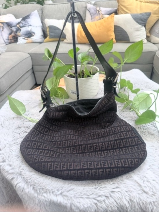 Fendi Handbags - Fendi Black Zucchino Canvas Oyster Shoulder Bag